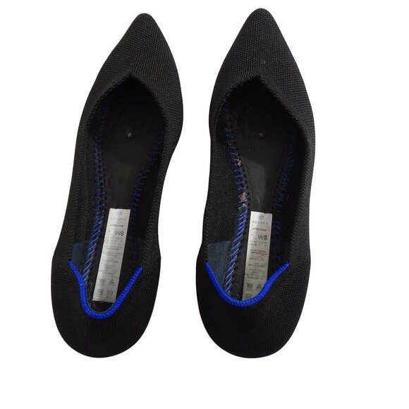 Rothys The Point Toe Knit Ballet Flats Shoes Black With Blue Trim Women Size 8 - Picture 7 of 7